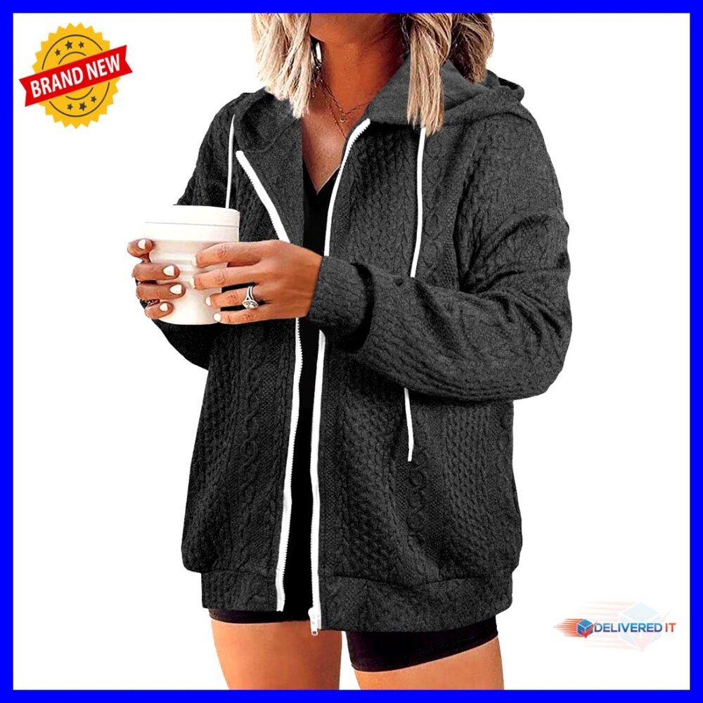 Plus Size Zip Up Hoodie Jacket Long Sleeve Drawstring Casual Outwear